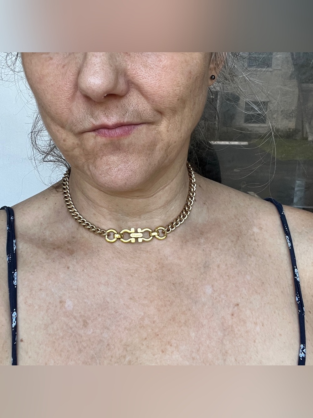 Custom Vintage Ferragamo Gancini Necklace Two Tone Gold Choker 15” - Picture 11 of 13